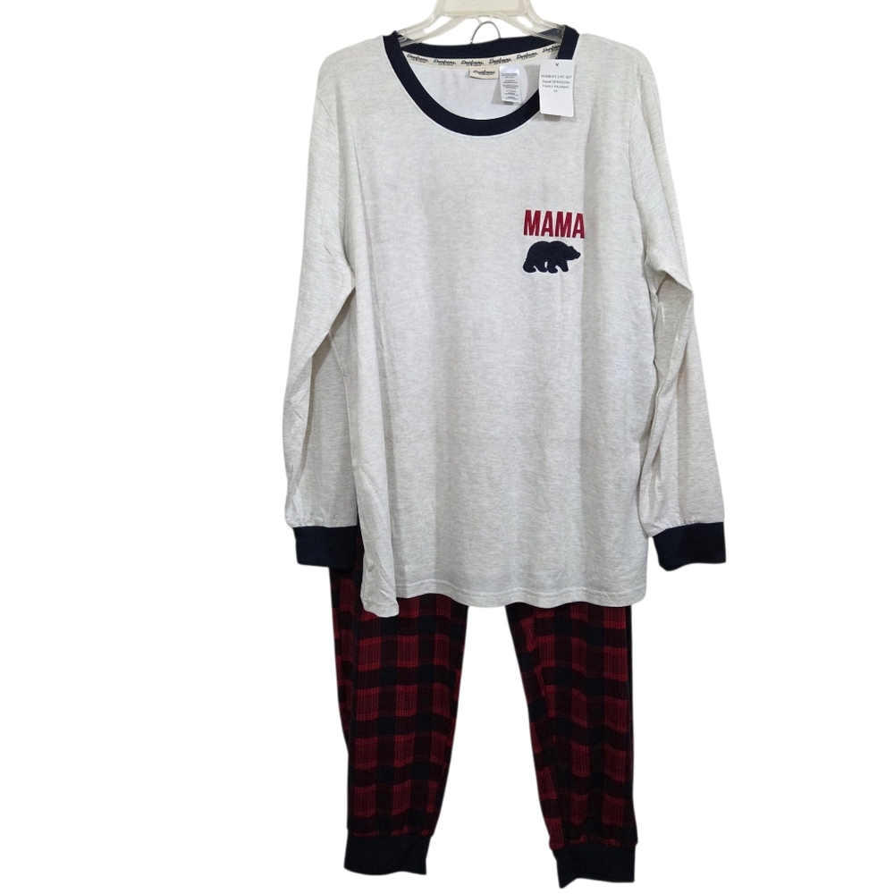 NWT Dearfoams Mama Bear Pajama Top Bottom Set Plaid Cabin Cozy Size 2X 18 - 20